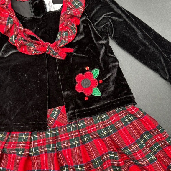 VTG Youngland 24M Black Red Velvet Plaid Dress Bolero Set Ralph Lauren Christmas - Picture 4 of 5